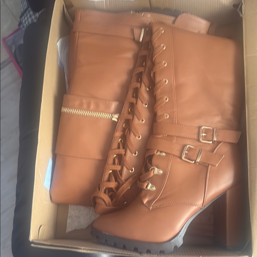 Women's Tan Lace-Up Boots